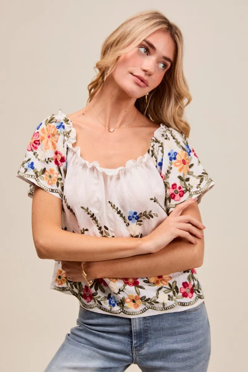 Kvinders Off The Shoulder Bluse Broderet Rayon