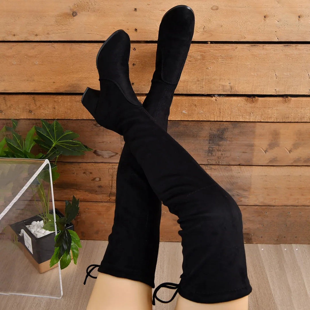 Kvinders Over-the-Knee Støvler Suede Blokhæle