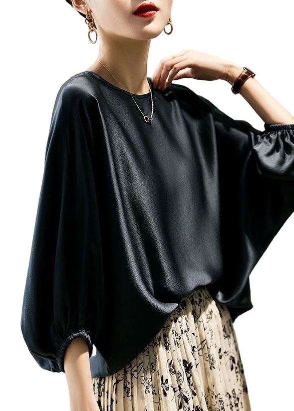 Kvinders Oversized Bluse med O-hals og Batwing ærmer