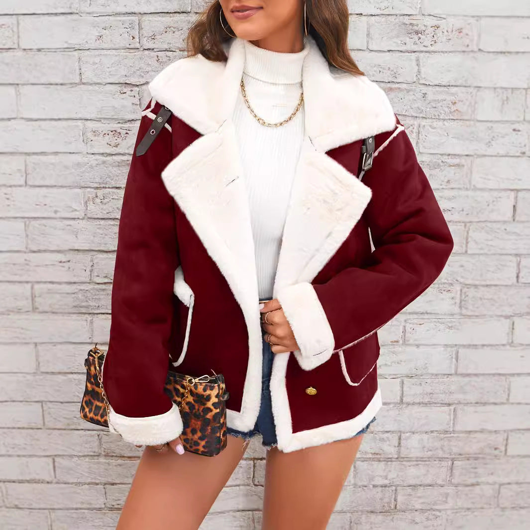 Kvinders Oversized Faux Fur Jakke Suede Look