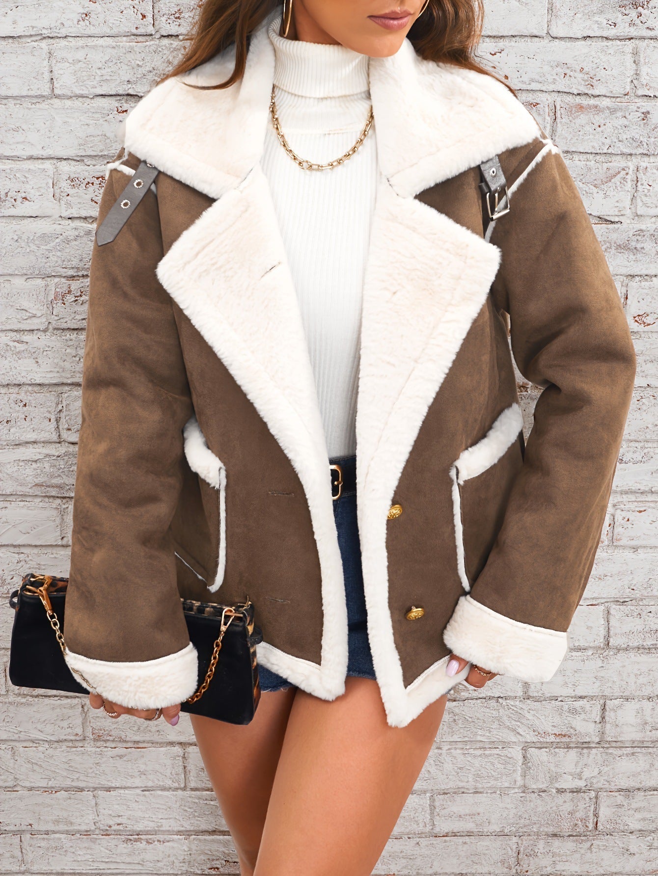 Kvinders Oversized Faux Fur Jakke Suede Look