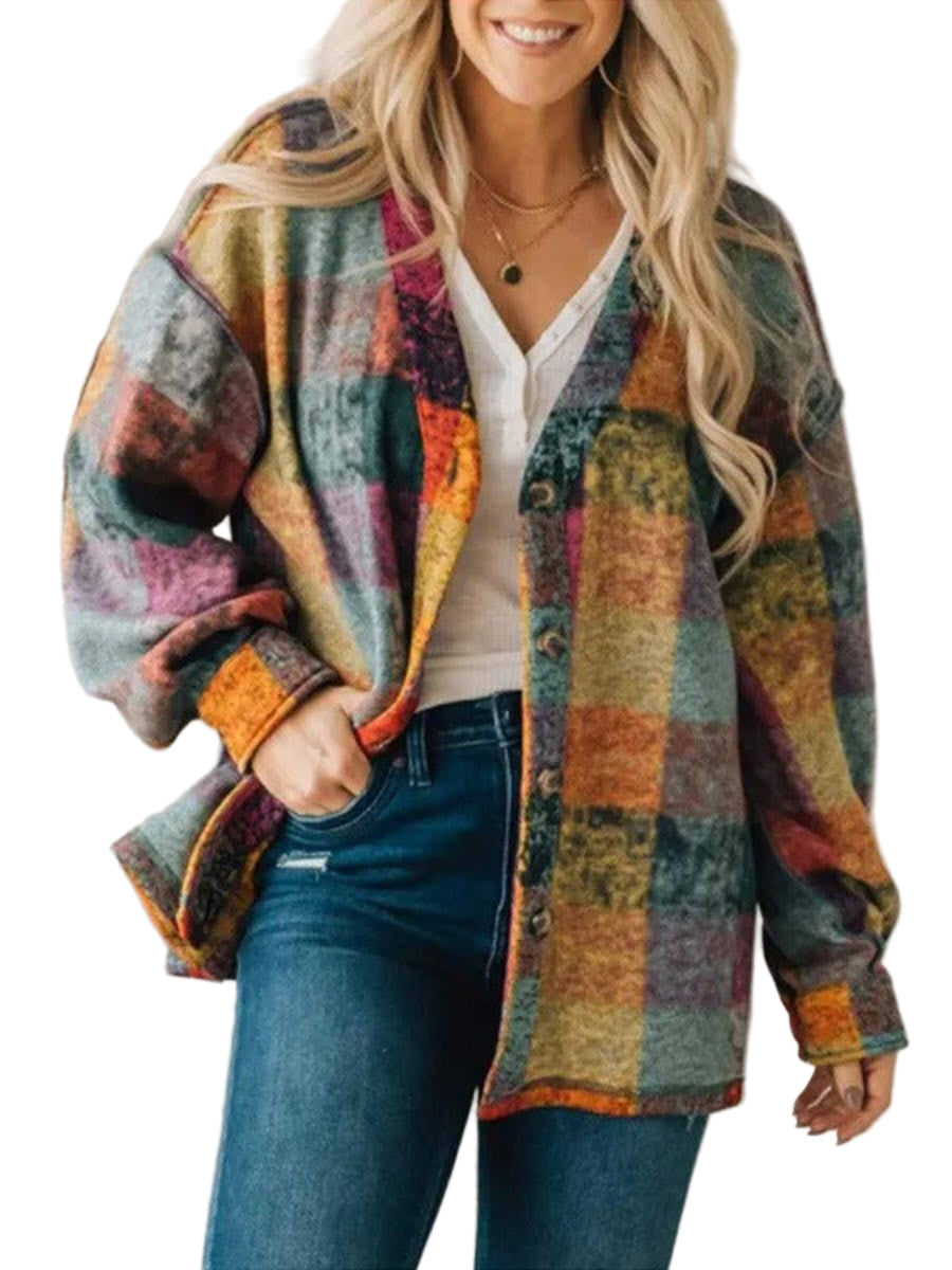 Kvinders Oversized Frakke Fleece Western Plaid