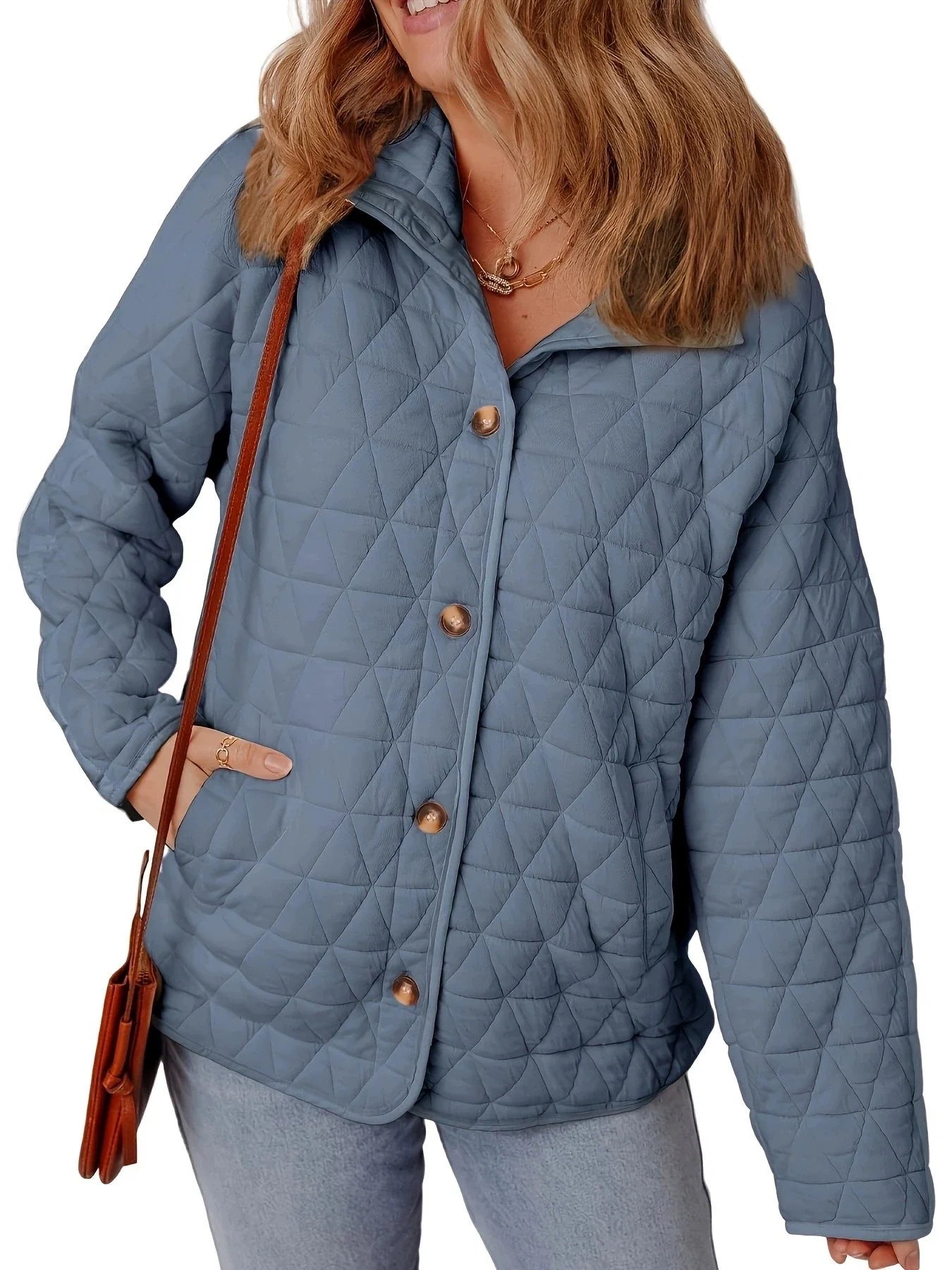 Kvinders Oversized Quiltet Frakke med Knapper