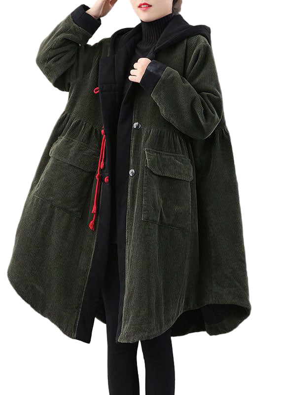 Kvinders Parka Med Hætte Og Knaplommer Patchwork Design