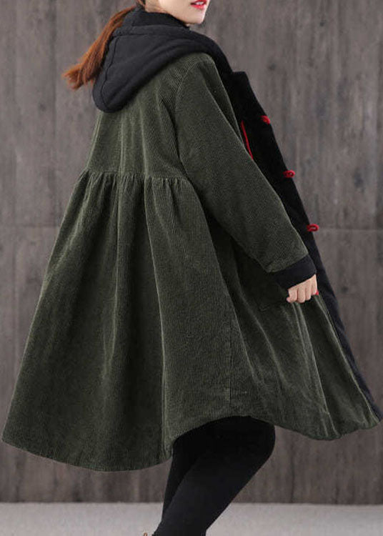 Kvinders Parka Med Hætte Og Knaplommer Patchwork Design