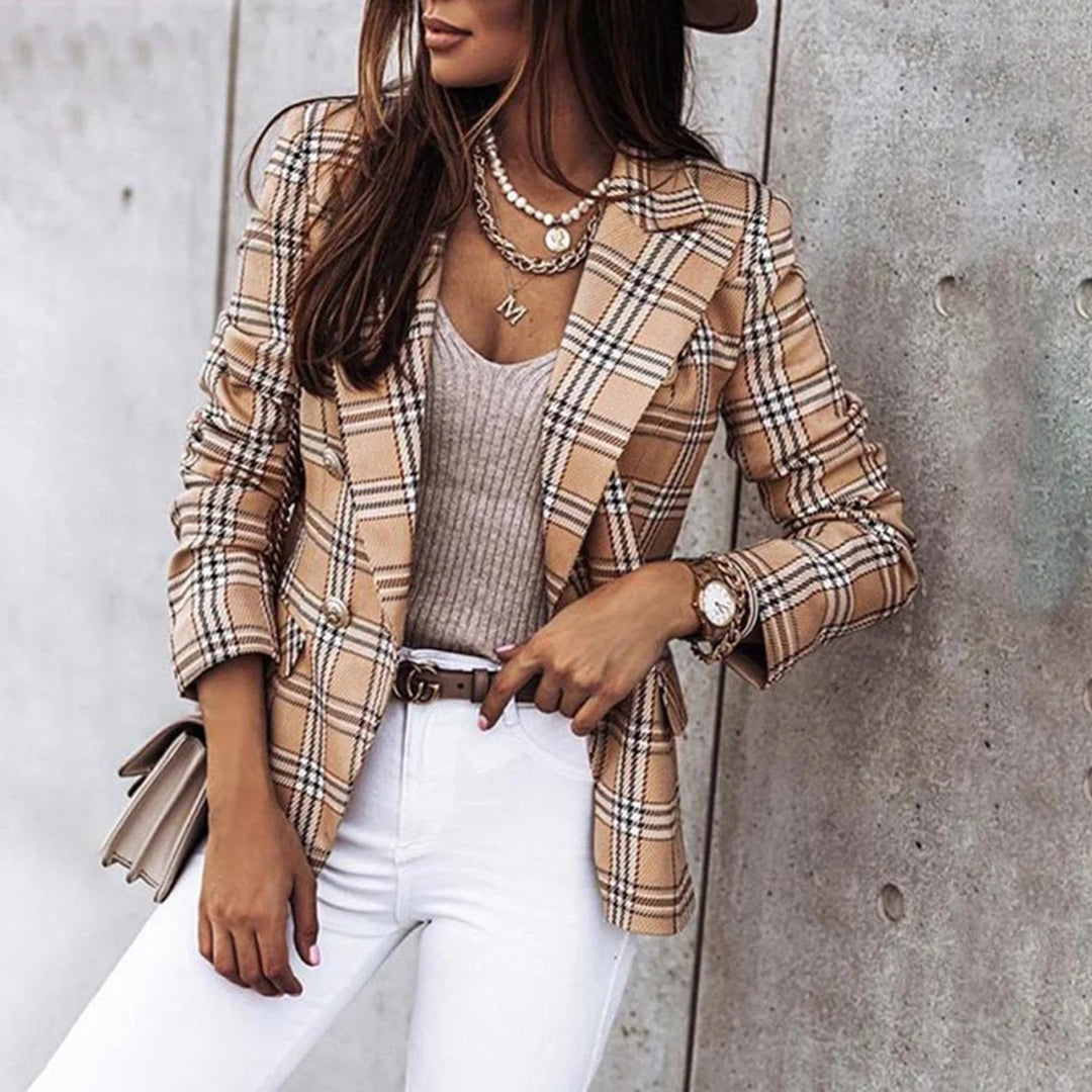 Kvinders Plaid Blazer med Termisk Foring