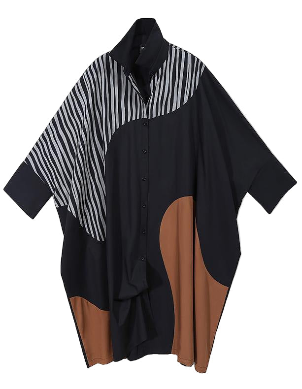 Kvinders Plus Size Skjortekjole med Lange Flagermusærmer