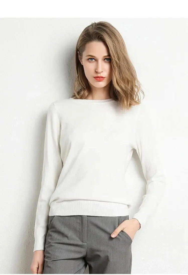 Kvinders Pullover Merino Uld O-Hals Langærmet Striktrøje