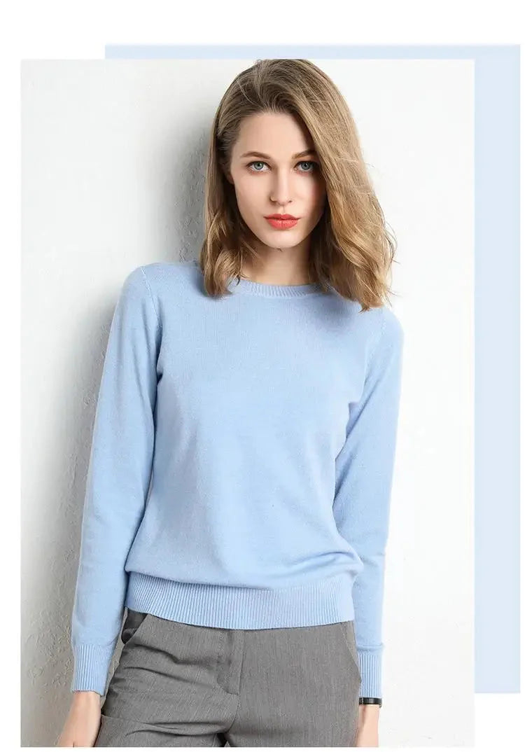 Kvinders Pullover Merino Uld O-Hals Langærmet Striktrøje