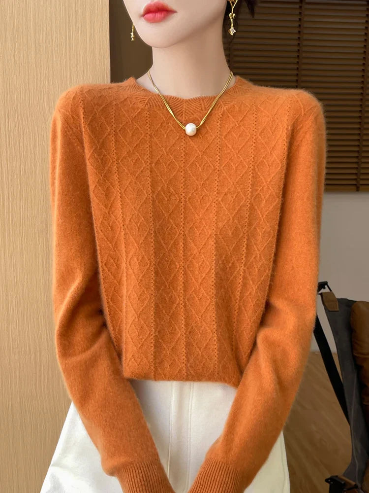 Kvinders Pullover O-Hals Merino Uld Langærmet Komfortabel Strik