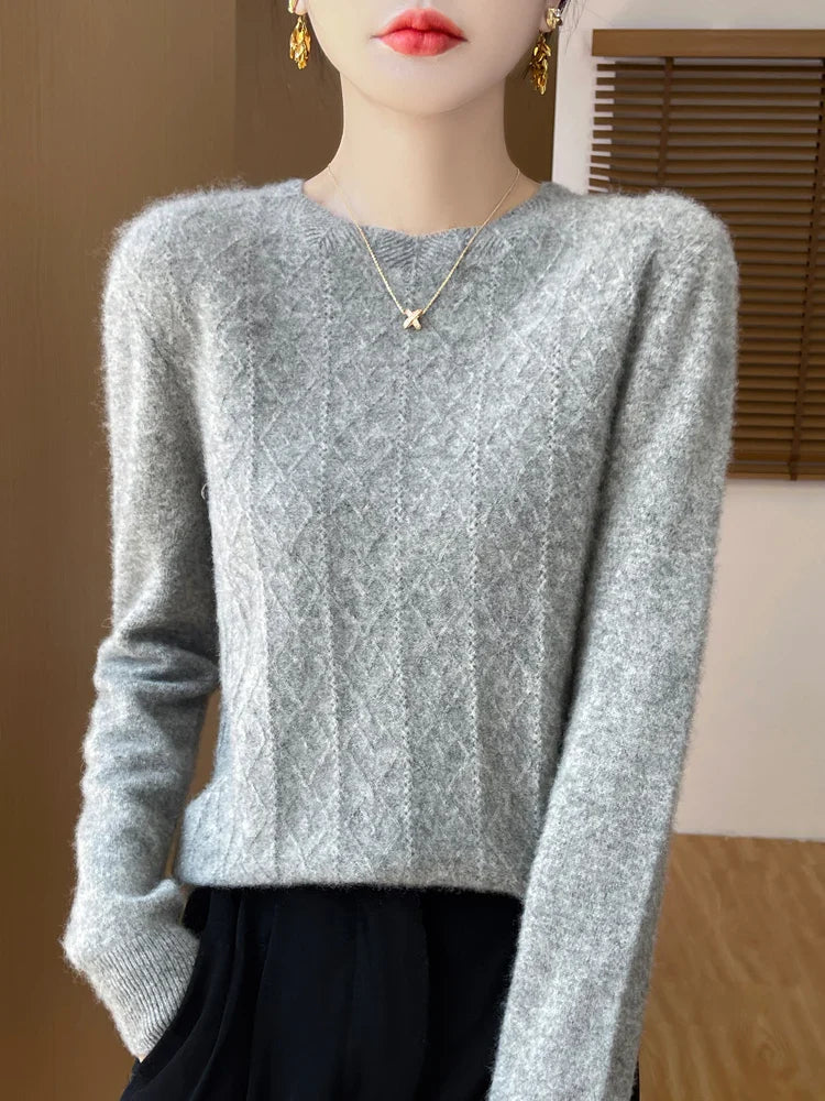 Kvinders Pullover O-Hals Merino Uld Langærmet Komfortabel Strik