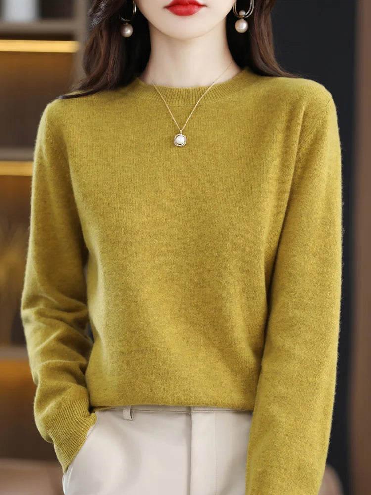 Kvinders Pullover O-Neck Langærmet Merino Uld Sweater