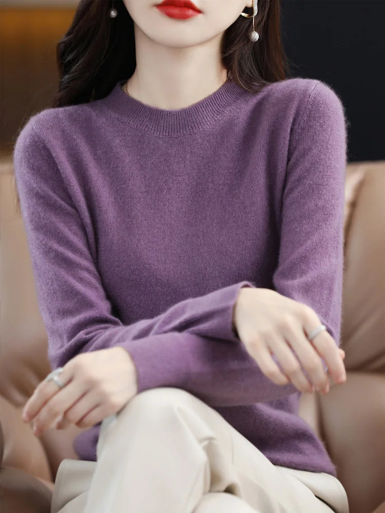 Kvinders Pullover O-Neck Langærmet Merino Uld Sweater