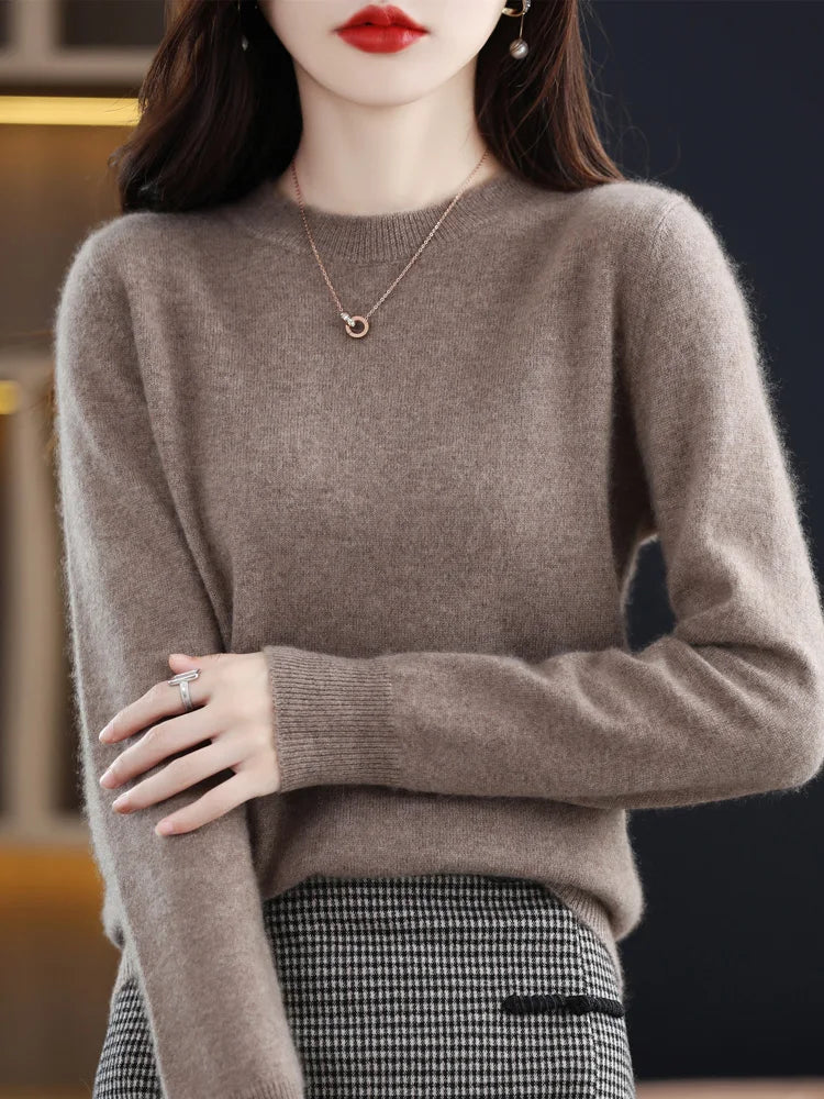 Kvinders Pullover O-Neck Langærmet Merino Uld Sweater