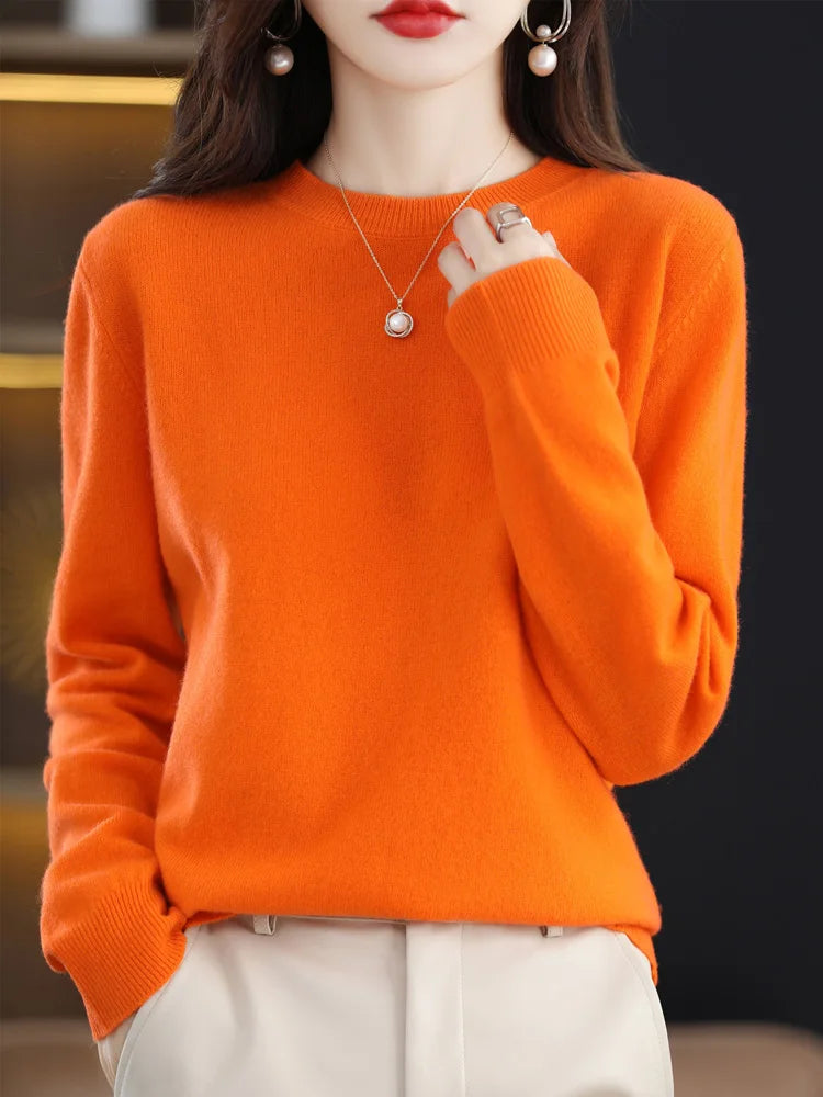 Kvinders Pullover O-Neck Langærmet Merino Uld Sweater