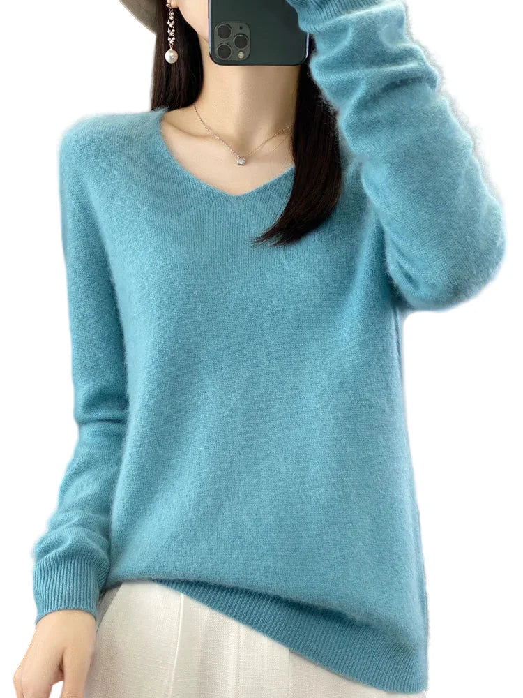 Kvinders Pullover V-Hals Merino Uld