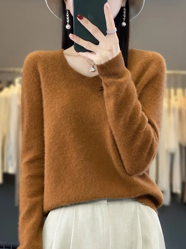 Kvinders Pullover V-Hals Merino Uld