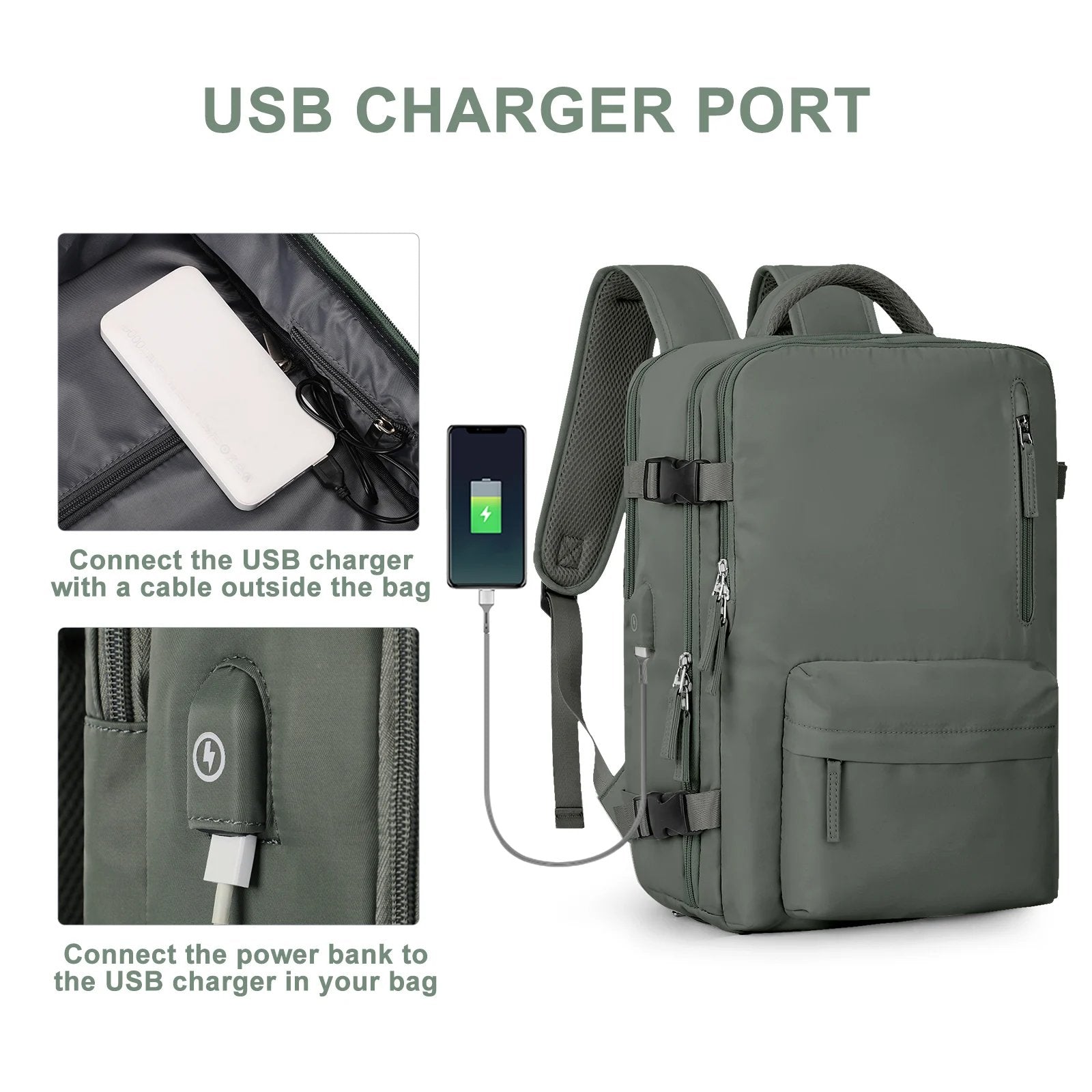 Kvinders Rejserygsæk med USB-opladning