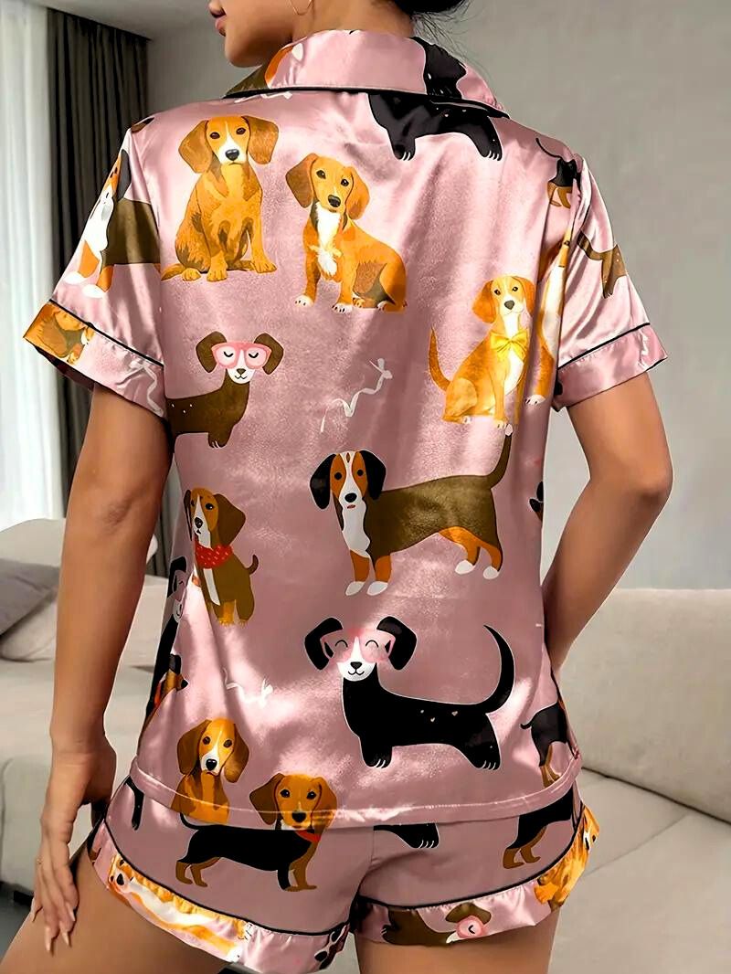 Kvinders Satin Pyjamas Sæt med Knapper