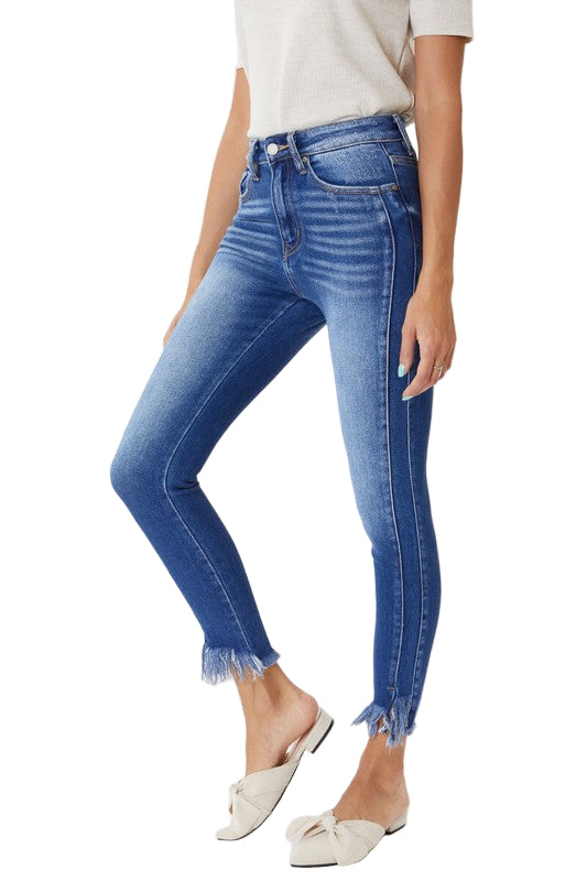 Kvinders Skinny Jeans med Høj Talje og Kantdetaljer