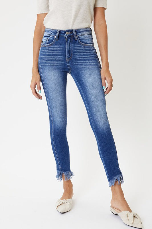 Kvinders Skinny Jeans med Høj Talje og Kantdetaljer