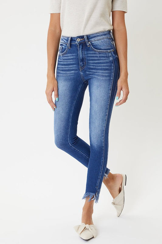 Kvinders Skinny Jeans med Høj Talje og Kantdetaljer