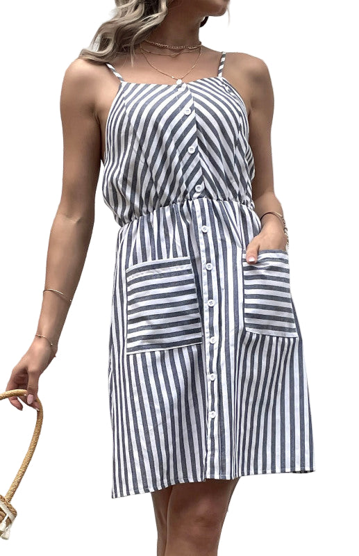 Kvinders Slip Dress Grå Stribet Linned