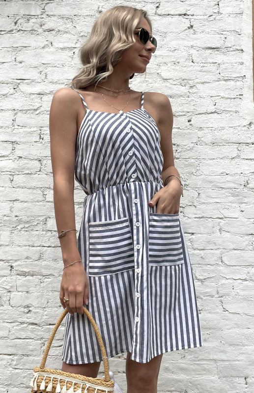 Kvinders Slip Dress Grå Stribet Linned