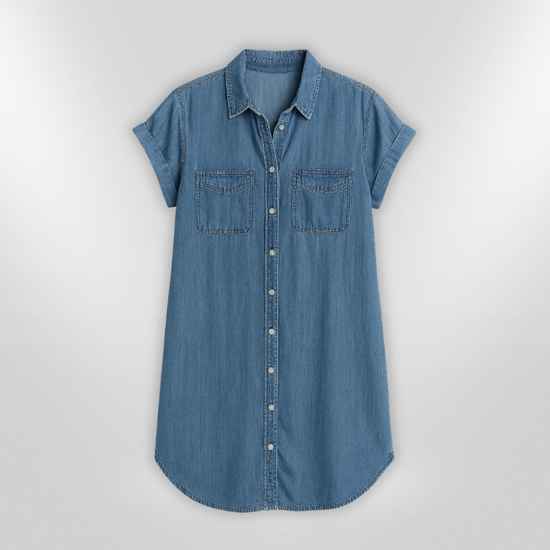 Kvinders Sommerkjole Afslappet Denim Med Knaplukning