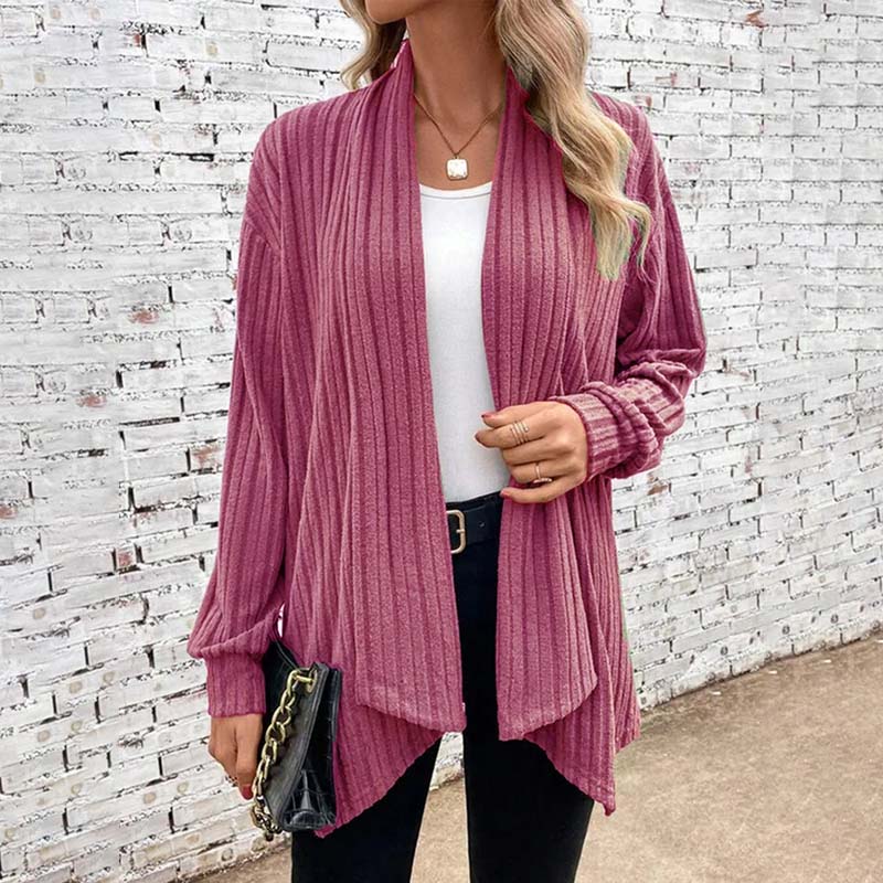 Kvinders Stribet Strik Sweater Med Unik Krave