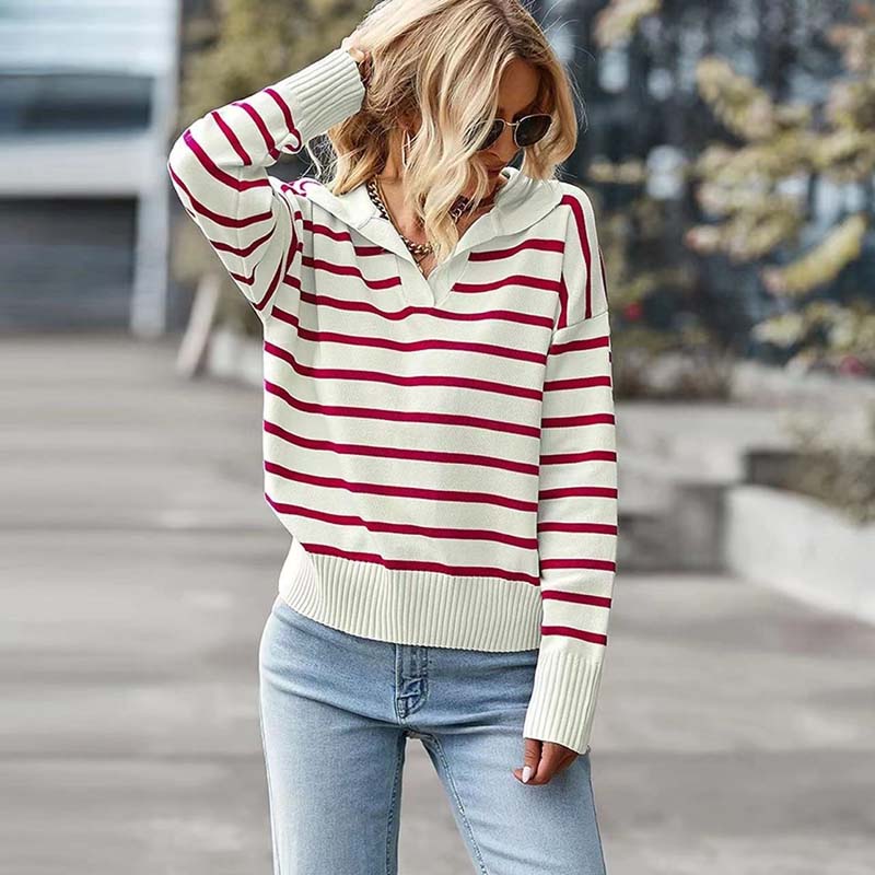 Kvinders Strik Sweater Med Striber