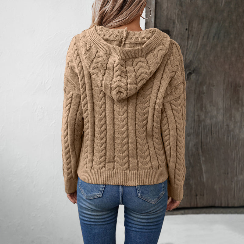 Kvinders Strikket Hættetrøje Casual Stil