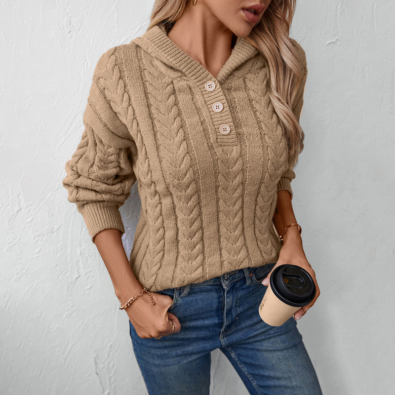 Kvinders Strikket Hættetrøje Casual Stil