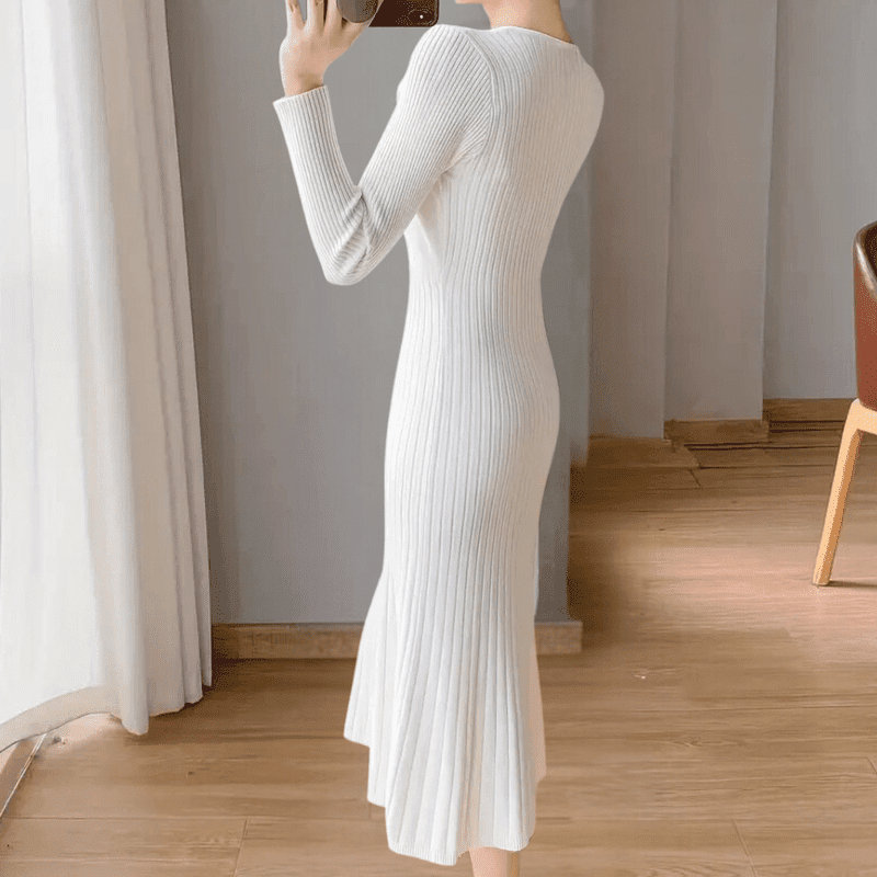 Kvinders Strikket Kjole Komfortabel Design Polyester