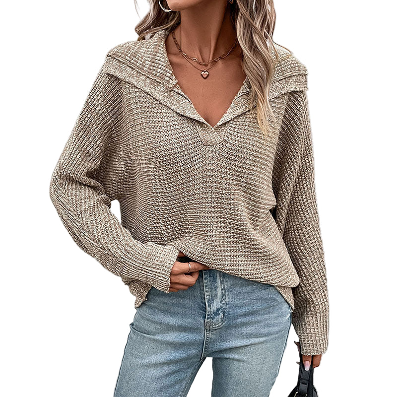 Kvinders Strikket Sweater med Krave