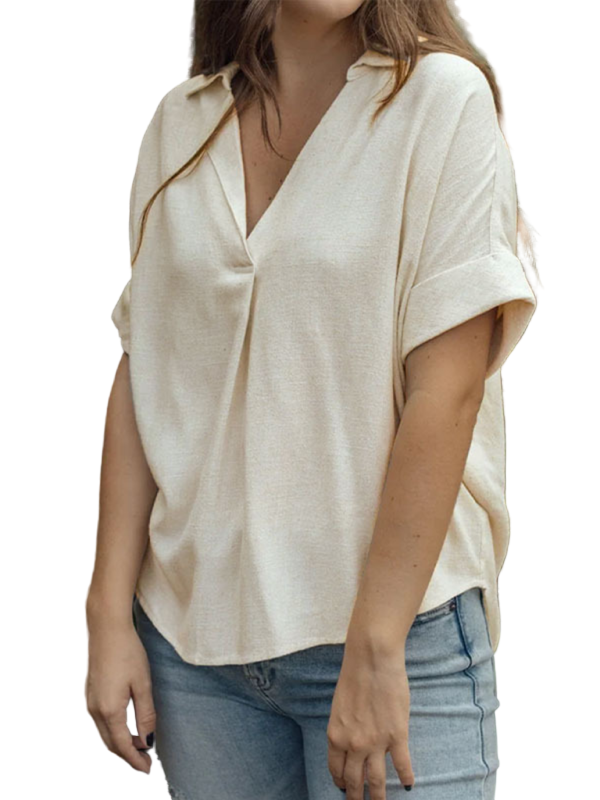 Kvinders T-shirt Casual Bomulds- og Linnedblanding