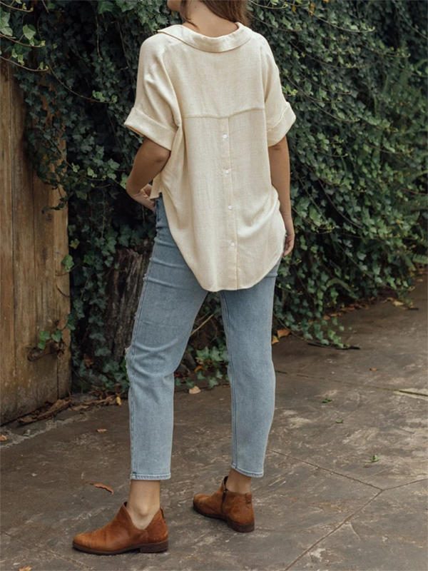 Kvinders T-shirt Casual Bomulds- og Linnedblanding