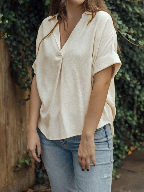 Kvinders T-shirt Casual Bomulds- og Linnedblanding