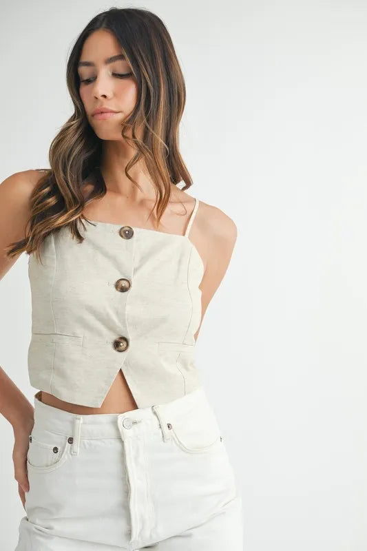 Kvinders Tank Top Knapdesign Linned Rayon
