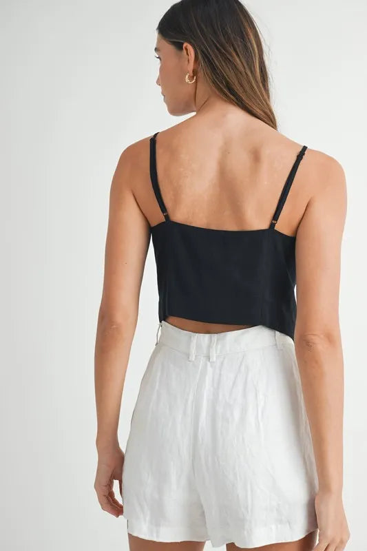 Kvinders Tank Top med Knapper i Linnedmix