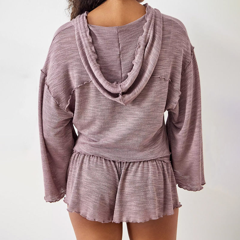 Kvinders To-delt Sæt – Cropped Langærmet Top – Høj Talje Flowy Shorts