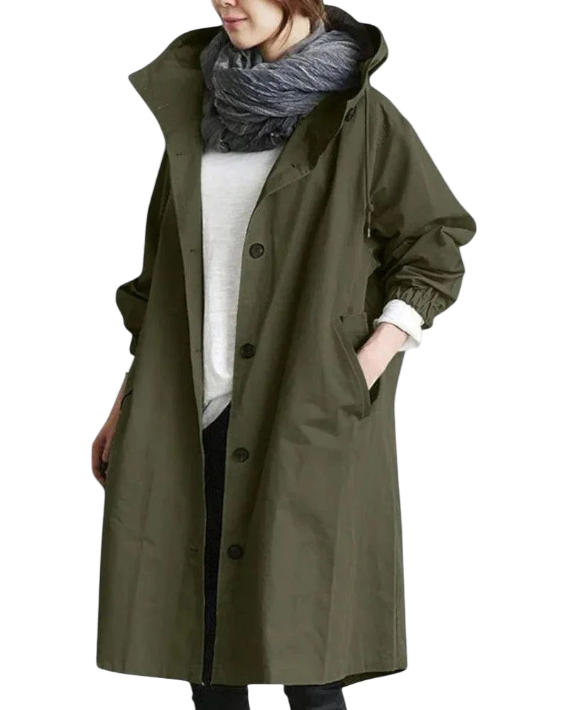 Kvinders Trenchcoat med Hætte og Longline Silhuet