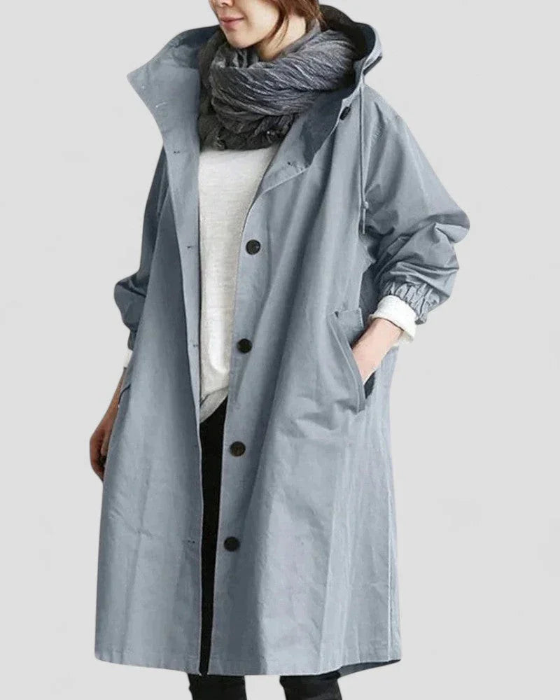 Kvinders Trenchcoat med Hætte og Longline Silhuet