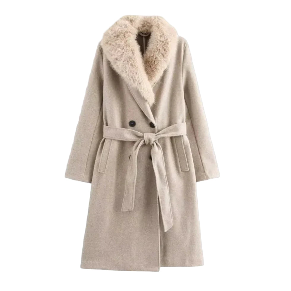 Kvinders Trenchcoat med Pelskant