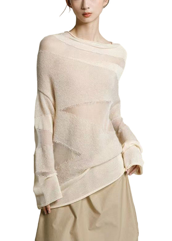 Kvinders Turtleneck Strik Top med Tulle Patchwork