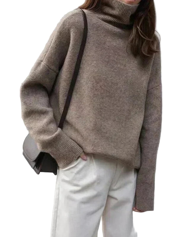 Kvinders Turtleneck Sweater Af Uldblanding Med Ribbede Manchetter