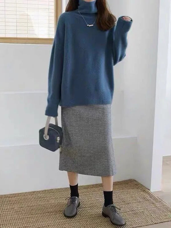 Kvinders Turtleneck Sweater Af Uldblanding Med Ribbede Manchetter