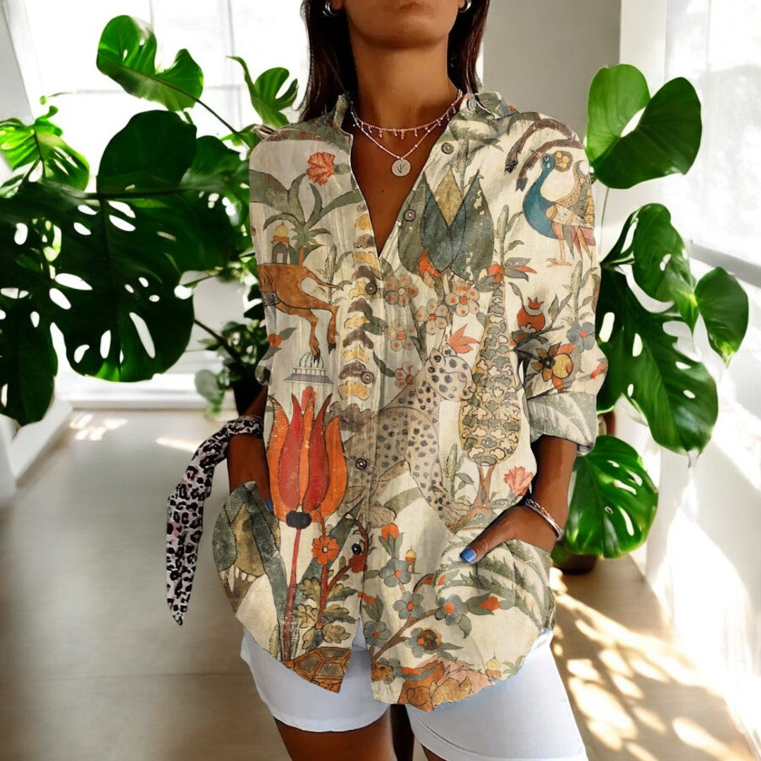 Kvinders Vintage Bluse i Smukke Farver