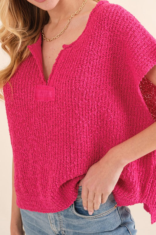 Kvinders ærmeløs sweater i fuchsia med patch
