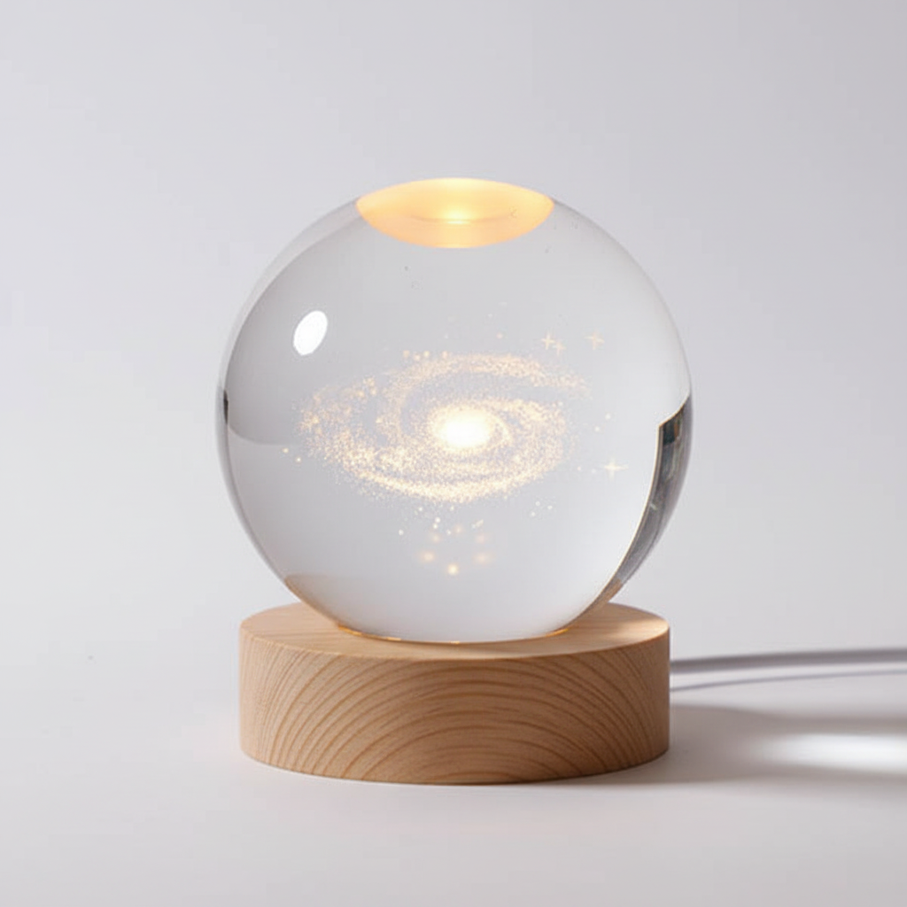 AstroGlobe 3D Lampe – Kugleformet Træbordlampe med Varm LED Lys og Planetdesign